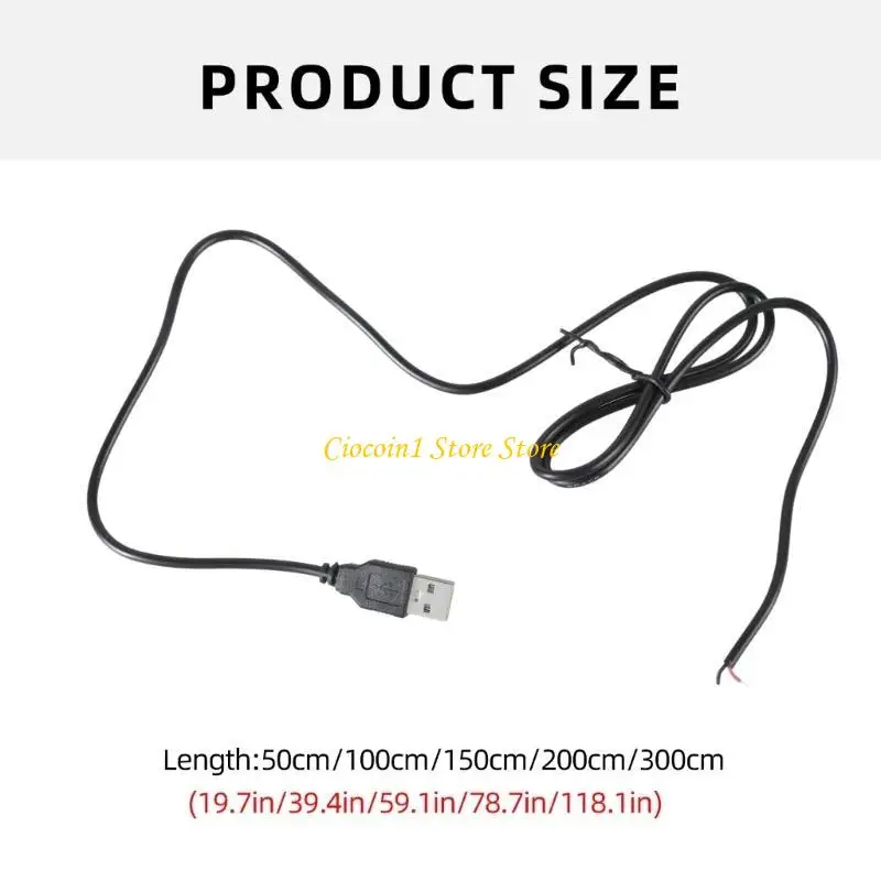 A3PC 휴대용 남성 USB 2핀 연장 코드 피그테일 2핀 전원 케이블 라인 22AWG
