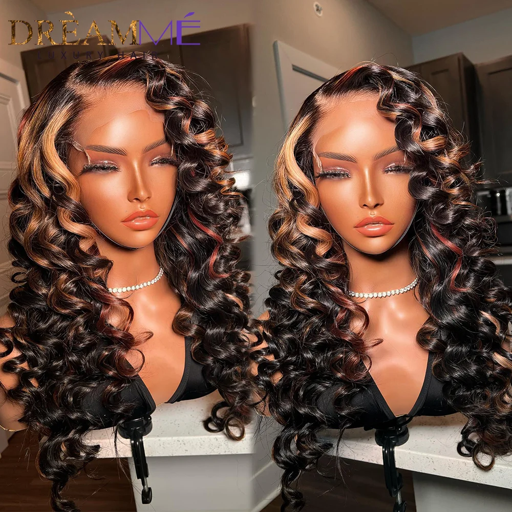 7x5 Wear And Go Glueless Wigs Highlight Brown Loose Wave Wigs Human Hair 4x4 Lace Closure Wig Invisible Strap 360 Glueless