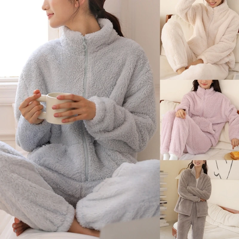 

Women Pyjama Set Furry Fleece Soft Pajamas Comfortable Wear