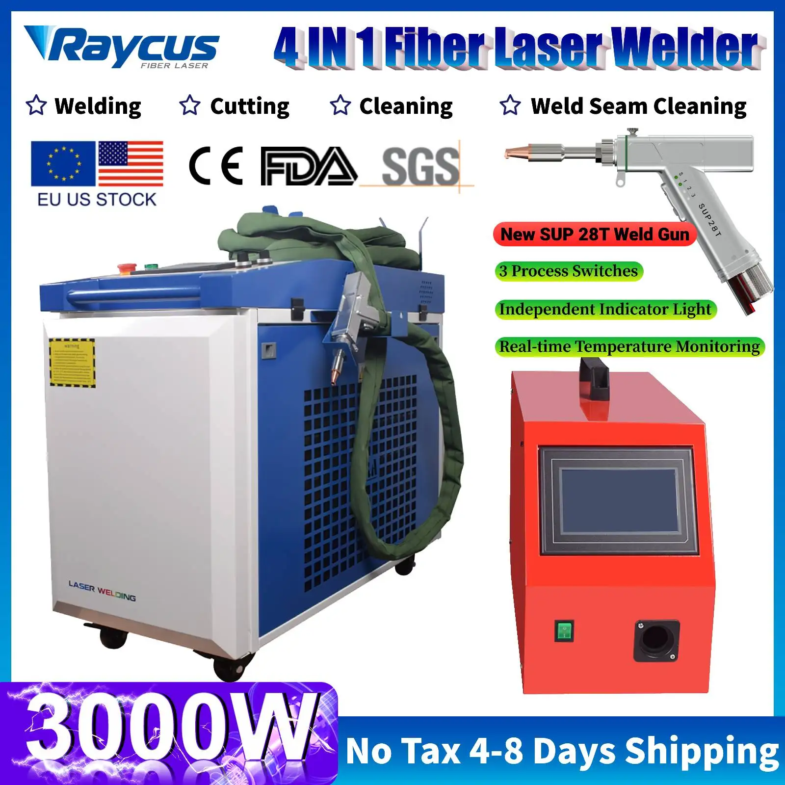 3000W 4 IN 1 Fiber Laser Welding Soldering Cutting Cleaning Machine New Upgrade SUP 28T Weld Gun Handheld Laser Welder for Metal