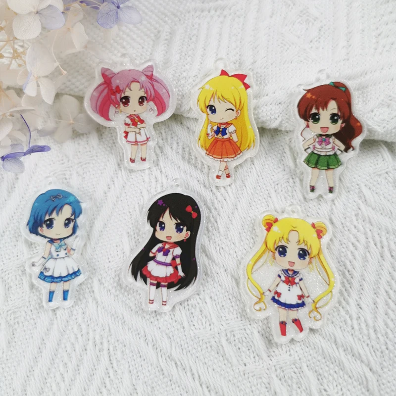 

MuhNa 10pcs/12pcs Glitter Acrylic Beauty Girls Resin Charms For Jewelry Making Kawaii Earring Keychains DIY Pendants