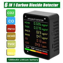 6 em 1 pm2.5 pm10 hcho tvoc co co2 multifuncional monitor de qualidade do ar portátil detector co2 dióxido carbono tvoc hcho detector