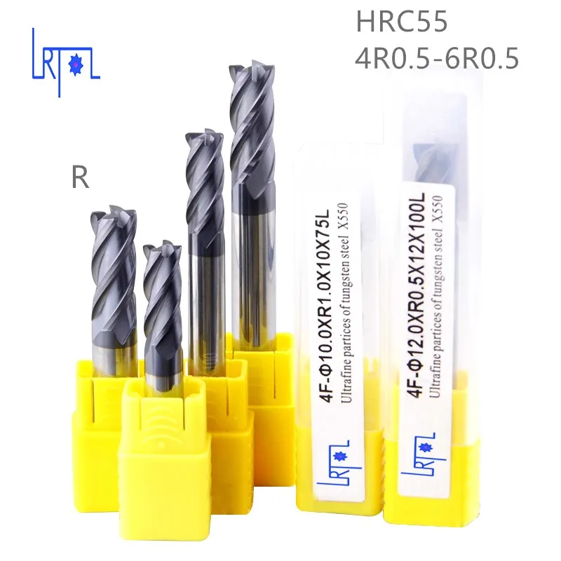

hrc55 4R0.5-12R1*L75 100 150 mm Carbide 4 Flutes Corner Radius End mill CNC Spiral Router bits Milling Tools