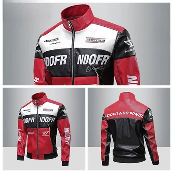New Men's Leather Jacket Printed High Street Outdoor Windproof Motorcycle Riding Jersey Y2K Trend PU Leather Bomber Jacket Men's