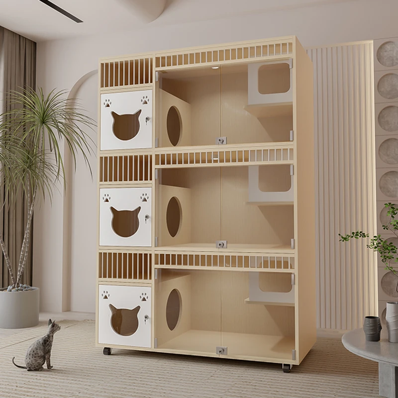 

Wooden Luxury Cat Cage Castle Large Luxury Restraint Cat Cage Climbing Frame Tunnel Beds Casa De Mascotas Household Goods