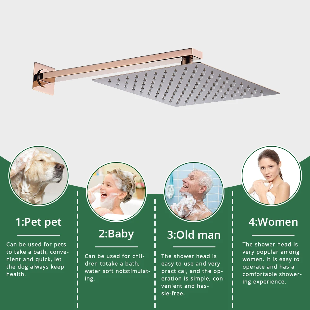 8-16 Inch Thermostatic Shower Faucet 2 Mode Control Hot & Cold Rose Gold Shower Mixer Square Shower Head Wall Mounted System 3