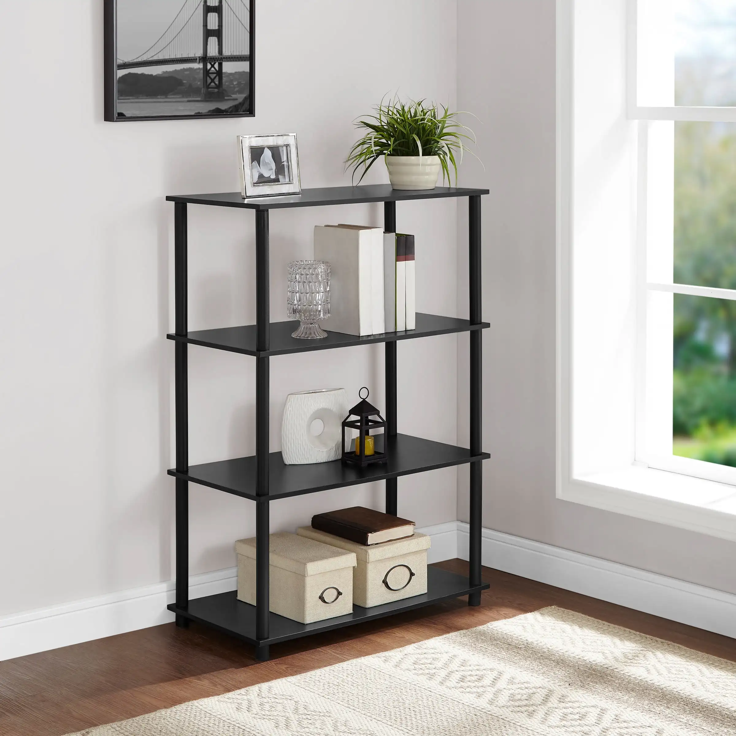 

Mainstays No Tools 4-Shelf Storage Bookcase, True Black Oak