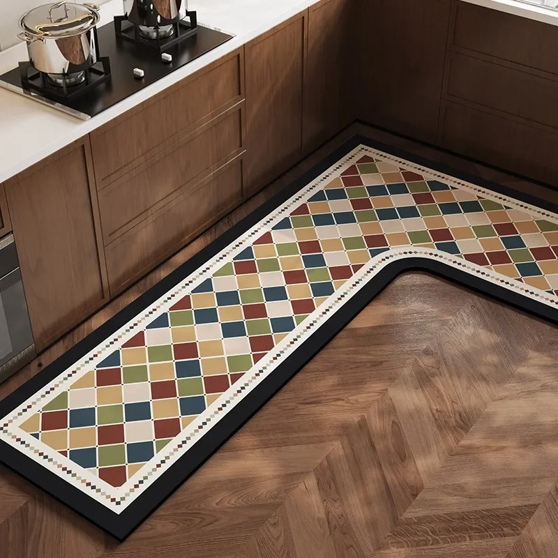 L Shape Kitchen PVC Floor Mat Anti-fouling Oil-proof Kitchen Rug Home Scrubbable Pvc Waterproof Balcony Carpet Tapete De Cozinha