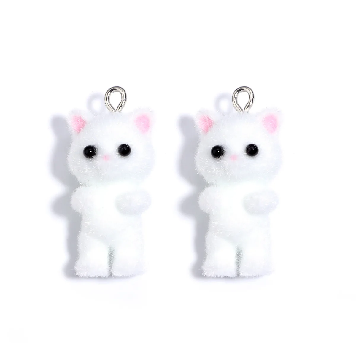 Set of 5 Adorable Flocking Cat Resin Charms