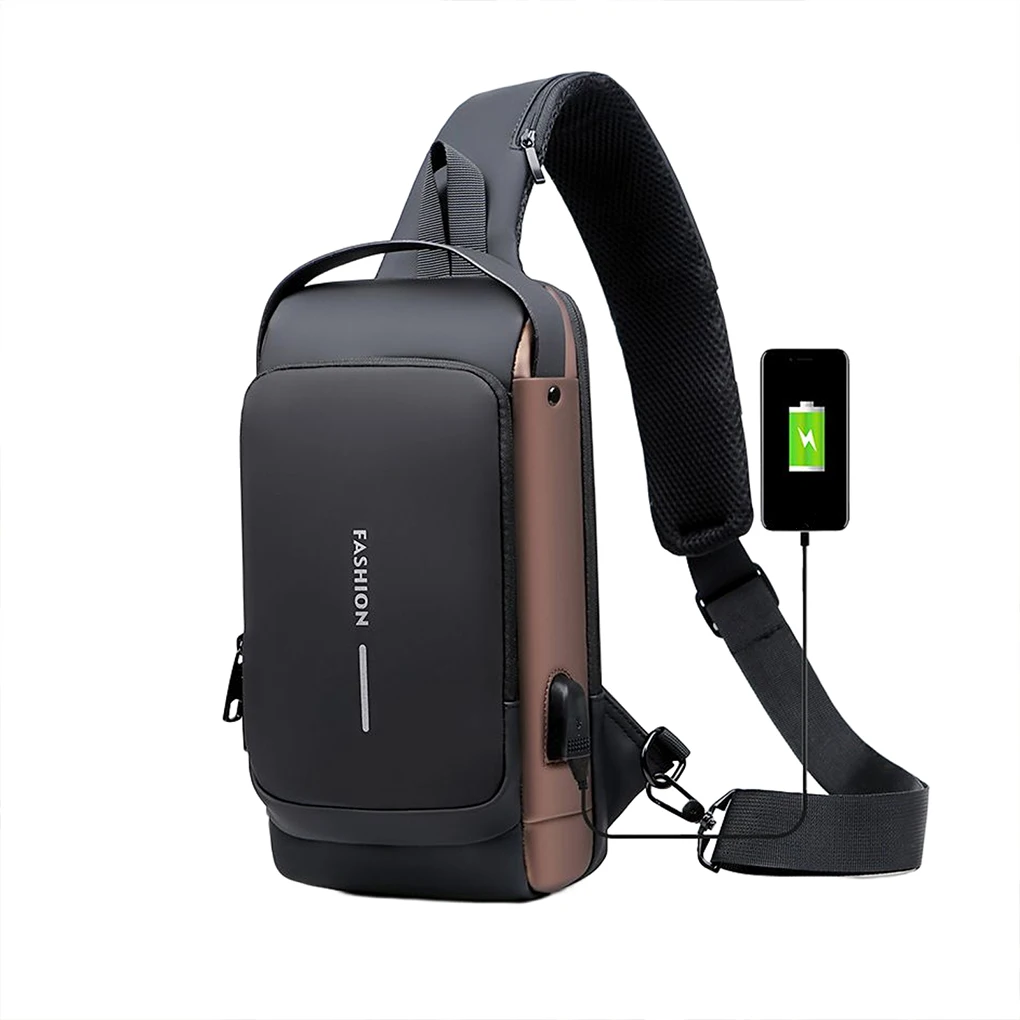 

Waterproof USB Men Messenger Chest Pack Oxford Sling Pack Crossbody Bag Password Lock Anti-Theft Shoulder School Bags