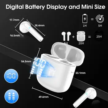 TWS Wireless Earbuds Mini Bluetooth 5.3 HD Stereo ENC Noise Cancelling Mic 25H Playtime IPX7 Waterproof Touch Control in-Ear.