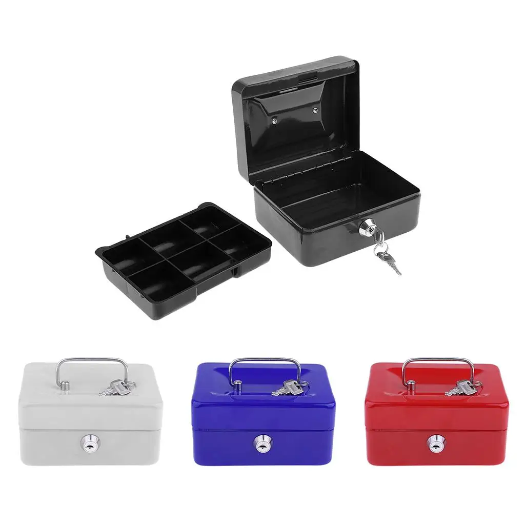 6 Inch Mini Petty Cash Box Lockable Security Money Safe Box with Lock Slot - Metal Coin Bank Piggy Bank for Adult Children