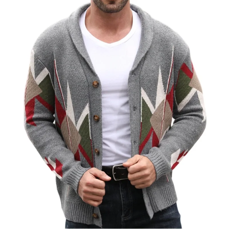 

Europe and America Autumn and Winter Jacquard Clothing Cardigan Heavy Industry Thick Needle Woolen Weaving Coat Fashion Sweater