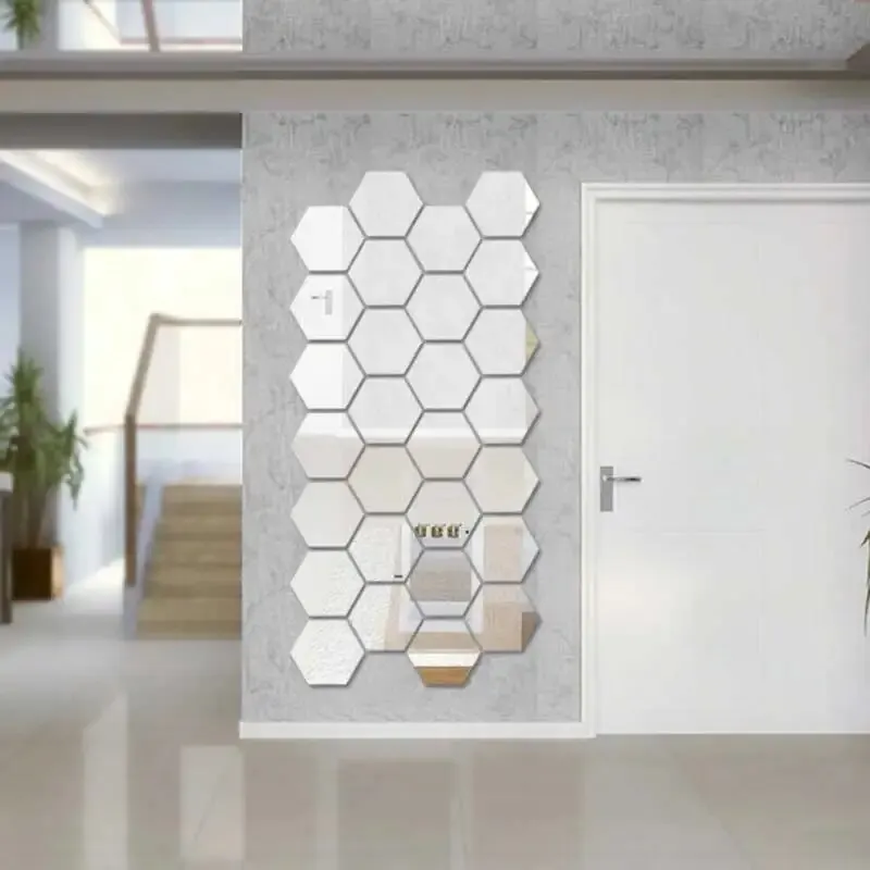 12pcs Mirror Wall Stickers Living Room TV Backdrop Decorative Stickers Hexagonal Mirror Wall Decorative wall sticker mirror wall sticker