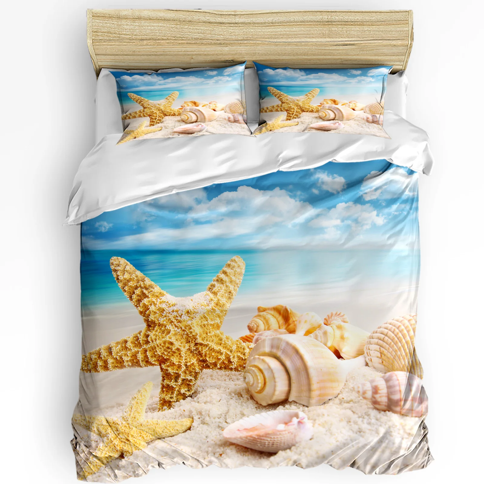 

Beach Sea Starfish Shells Blue Sky Bedding Set 3pcs Duvet Cover Pillowcase Kids Adult Quilt Cover Double Bed Set Home Textile