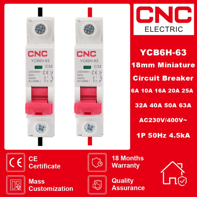 Disjoncteur Miniature Cnc Ycb6h-63, 18mm, Mcb 1-3 Pôles, Capacité