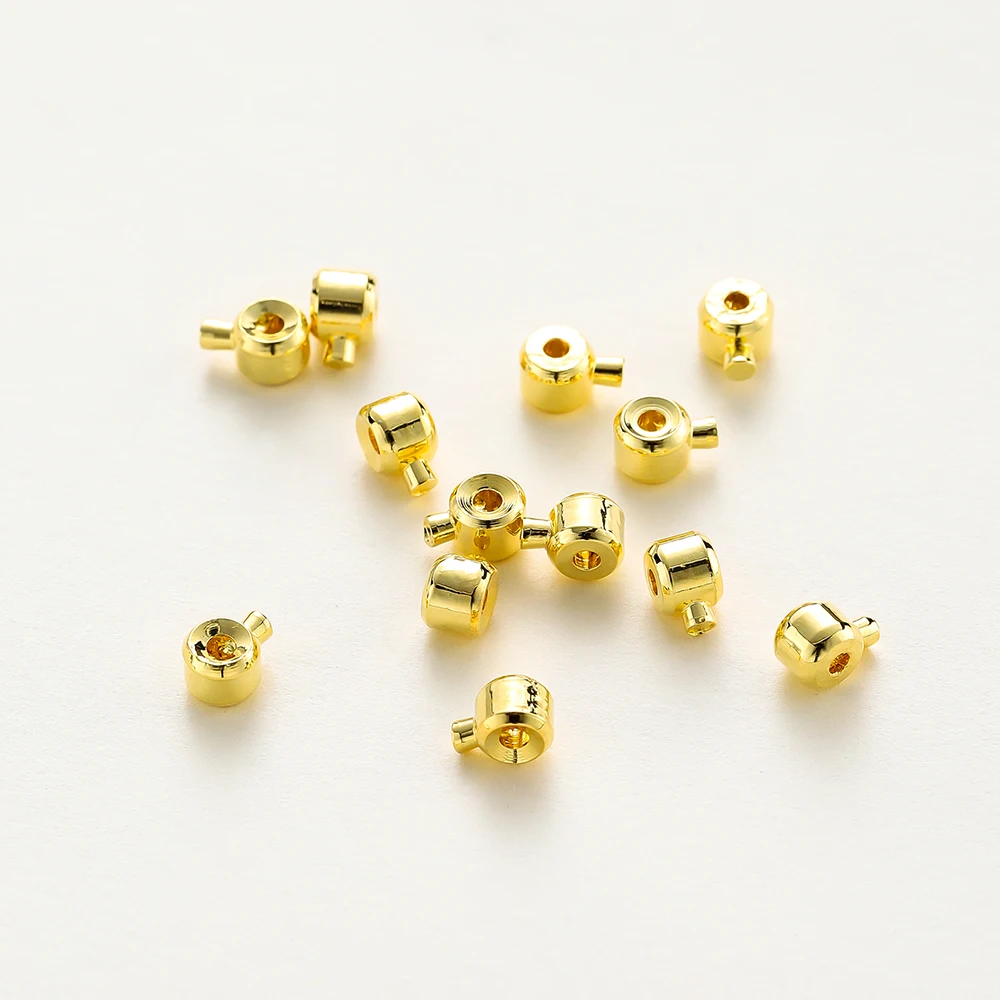 20pcs Positioning Clasp 14K 18K Gold Plated Crimp Snap Button Bracelet Necklace Fastener Ball End Cap For DIY Jewelry Findings