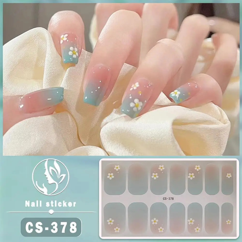 Waterproof Nail Sticker Long Lasting Nail Paste Full Cover LED Lamp Gel Cured Slider Decals UV Stickers 14Pcs