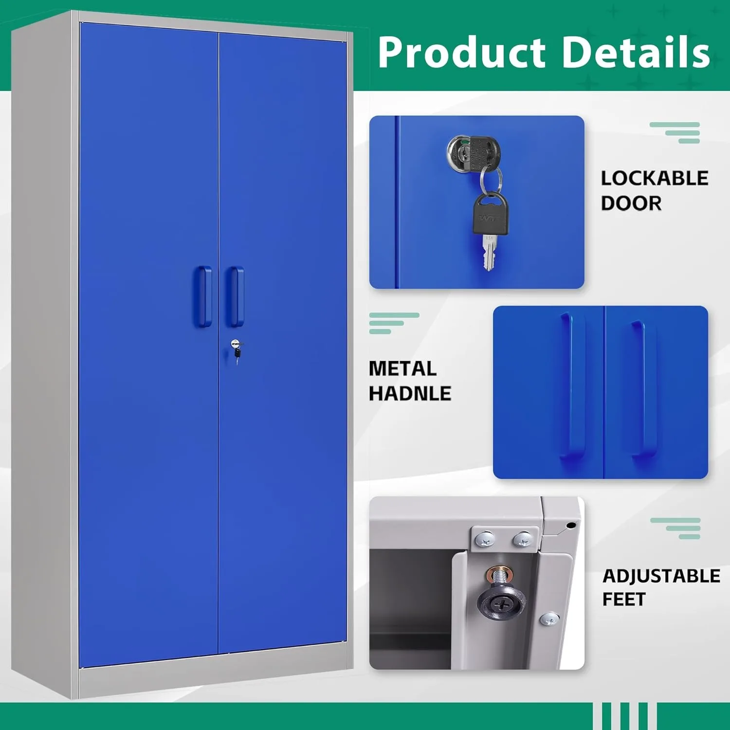 Metal Garage Storage Cabinets with Lock Door and Adjustable Shelves, Steel Tool Cabinets for Warehouse Organisieren (Blue Gray) 5