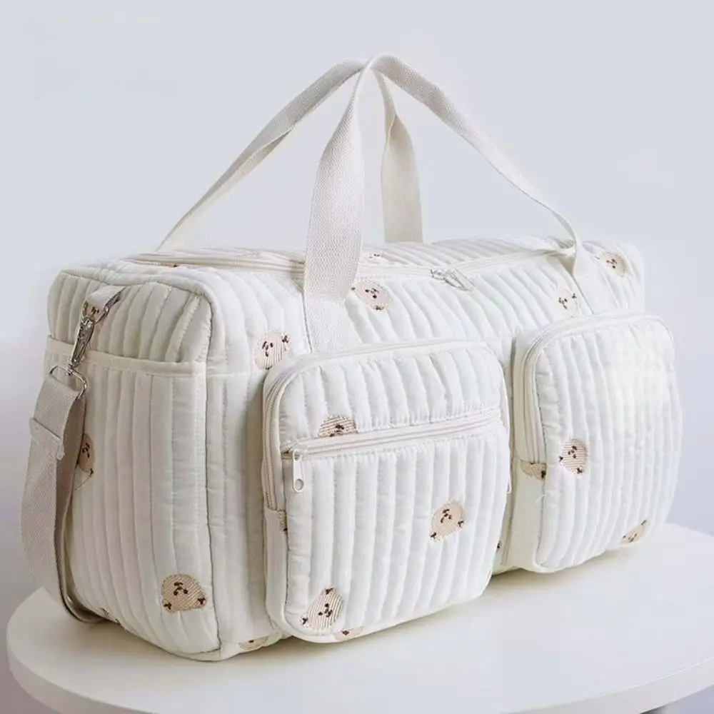 Little Bear Embroidered Diaper Bag Large Capacity Lightweight Diaper Changing Tote Bag with Shoulder Strap Leisure Handbag