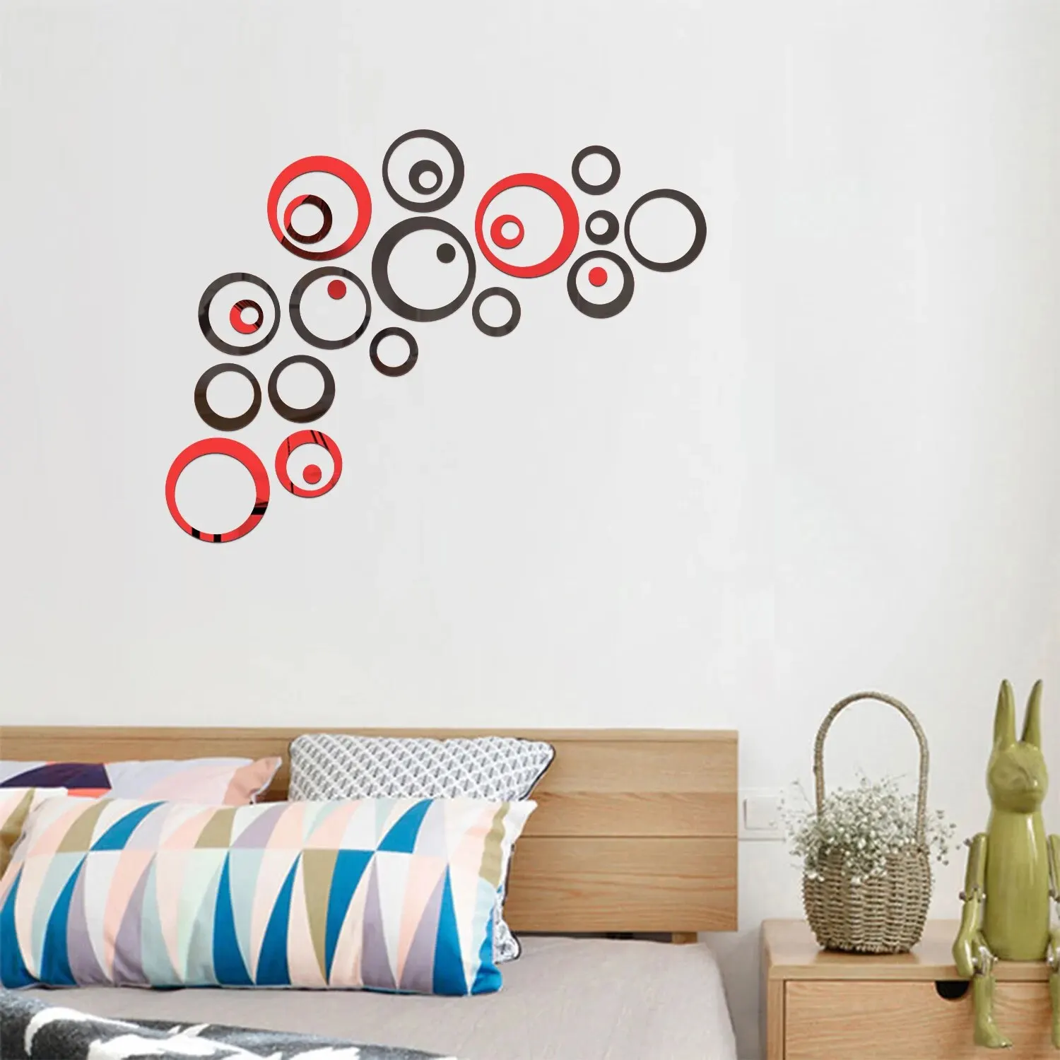 24PCS/LOT wall stickers Geometric Hollow Circle DIY Mirror 3D Living Room Bedroom Home Decoration