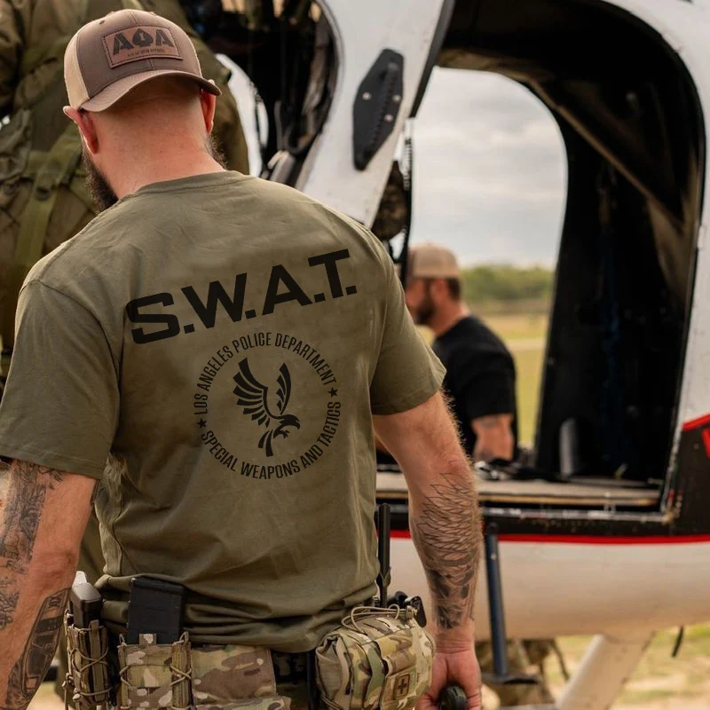 LAPD Los Angeles Squad Eagle Crewneck Short-sleeved T-shirt Army Fan Tactical Wind Loose Comfortable