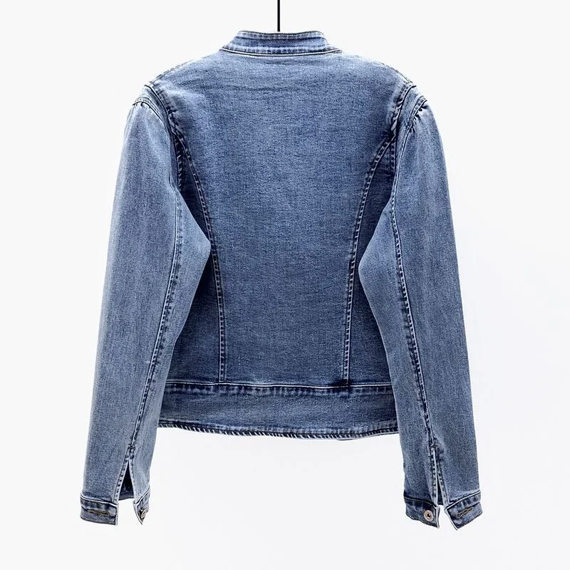 2023 New Women Jeans Jacket Spring Autumn Clothing Embroidered Short Denim Jackets Female Basic Coat Long Sleeve Outerwear 3XL
