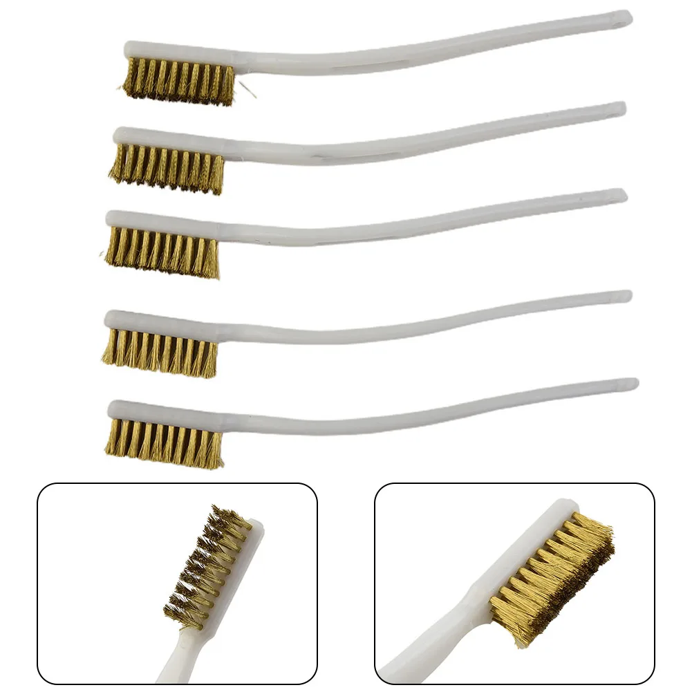 5PCS Plastic Handle Brass Wire Brush For Industrial Devices Polishing Cleaning