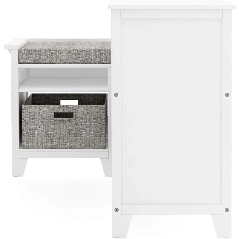 Martha Stewart Kids' Corner Nook - Creamy White: Wooden Storage Bench Bookcase Organizer with Seat Cushion and Fabric Bins 6