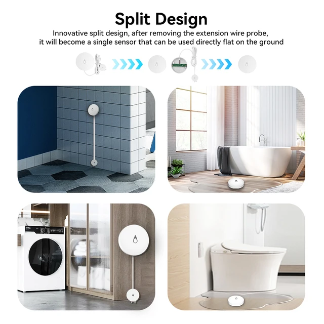 Meian 3 Pack Water Leak Detector Kit, 100dB Zigbee Hub, Wireless Water Leak Sensor, Flood Detection Alarm for Laundry, Bathroom 6