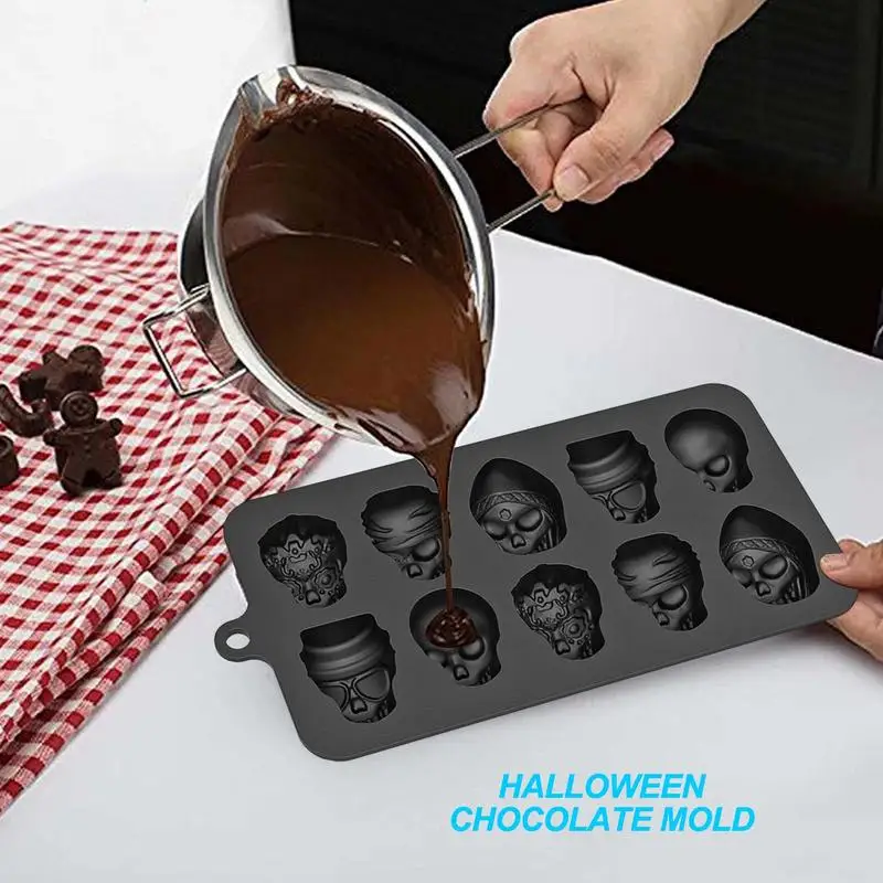 

Silicone Skull Cake Mold Handmade Halloween Chocolate Candy Mould 10 Cavity Skull Cocktail Pudding Cupcake Molds For Decorating