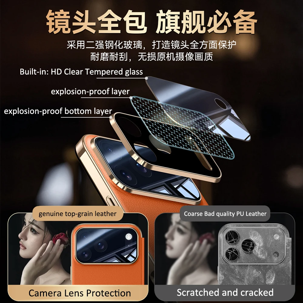 Premium Genuine Leather Flip Case - Elegant Orange Window Book Cover