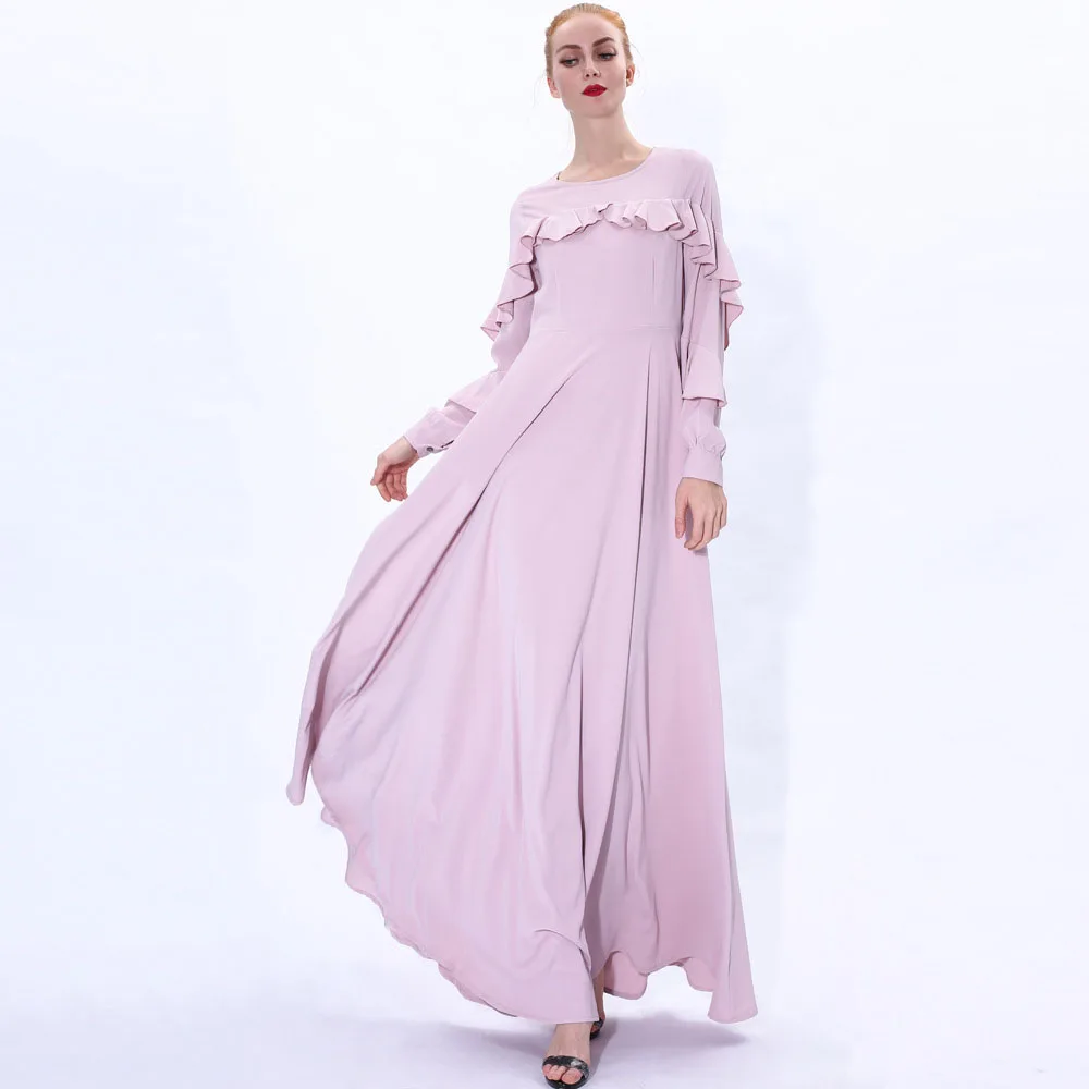 Luxury New Women's Clothing For Turkey Islamic Solid Color Long Sleeved Slim Swing Long Dresses Fall Simple Ladies Dubai Abayas