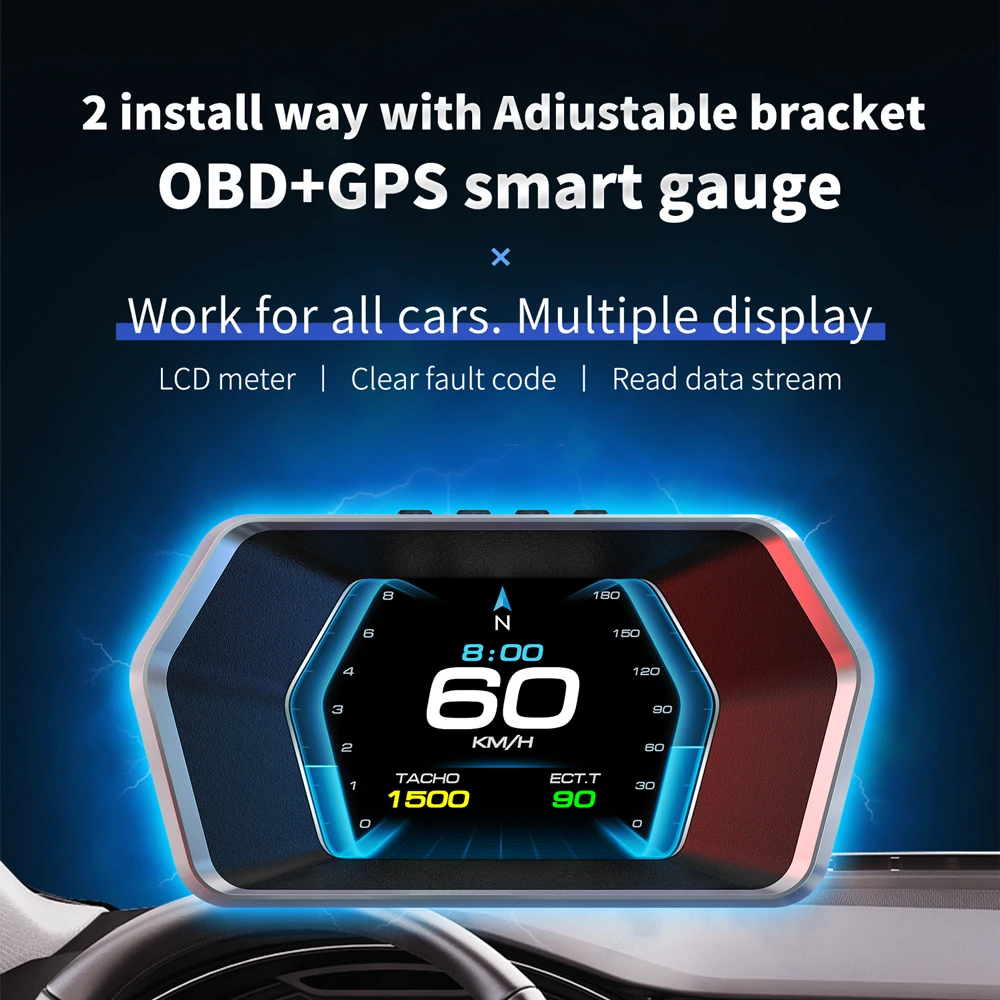 ڵ  ÷ HUD OBD + GPS Ʈ ڵ,    µ ͺ RPM ,   Ÿ  溸, ڵ 跮