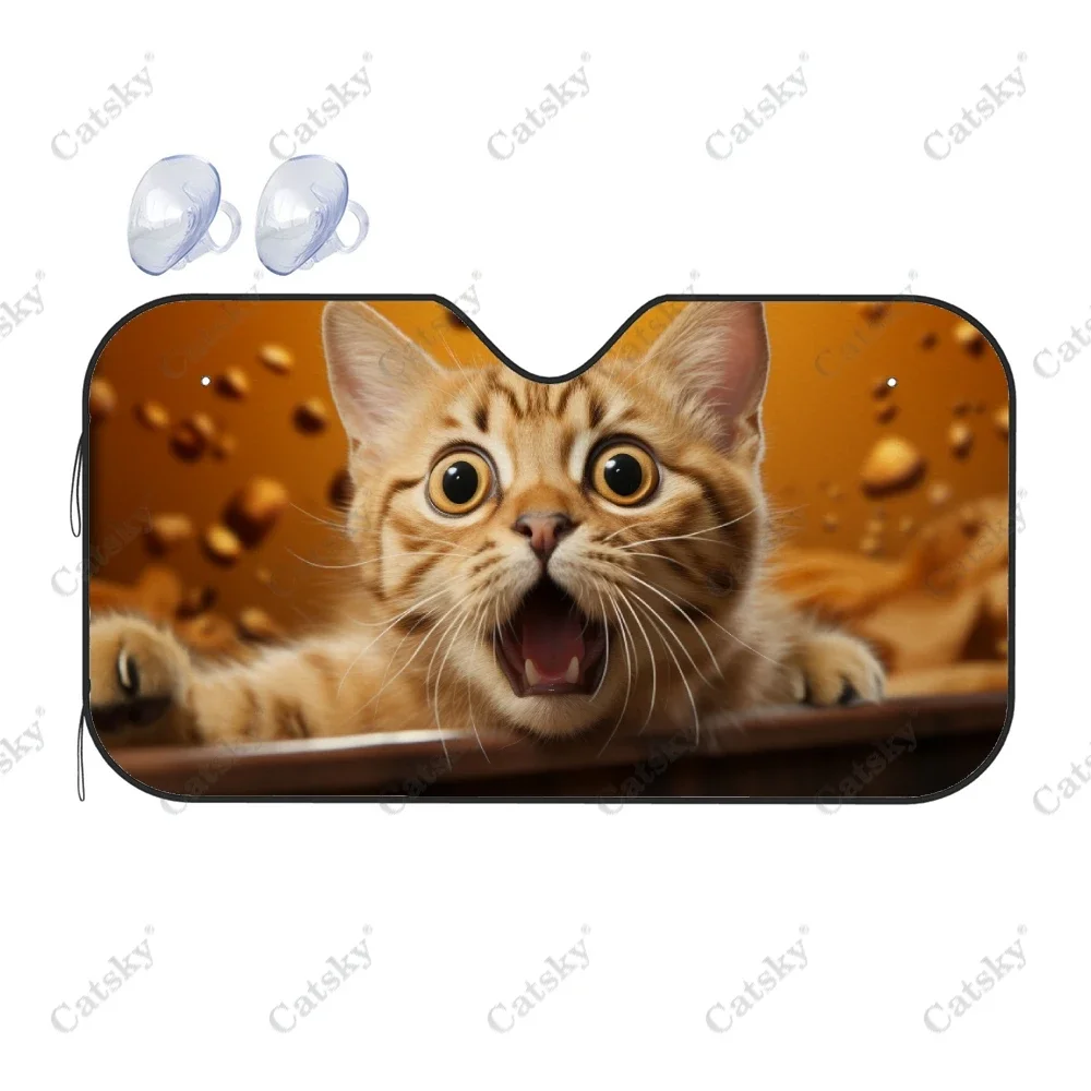 

Funny Surprised Cats Animal Car Windshield Sunshade, Front Auto Car Windshield Sun Shade Blocks Uv Rays Sun Visor Protector