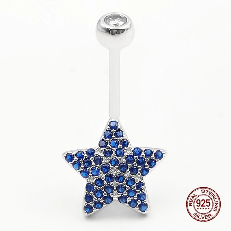 

Zircon Inlaid Pentagram Belly Button Ring for Women 925 Sterling Silver Navel Piercing Star Belly Piercing Ring Body Jewelry