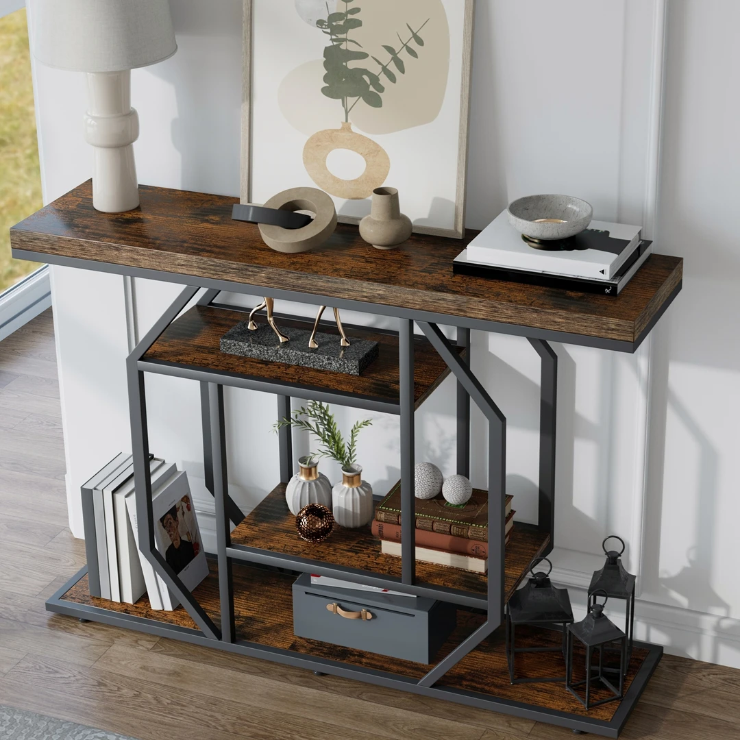 4-Tier Industrial Console Table 3