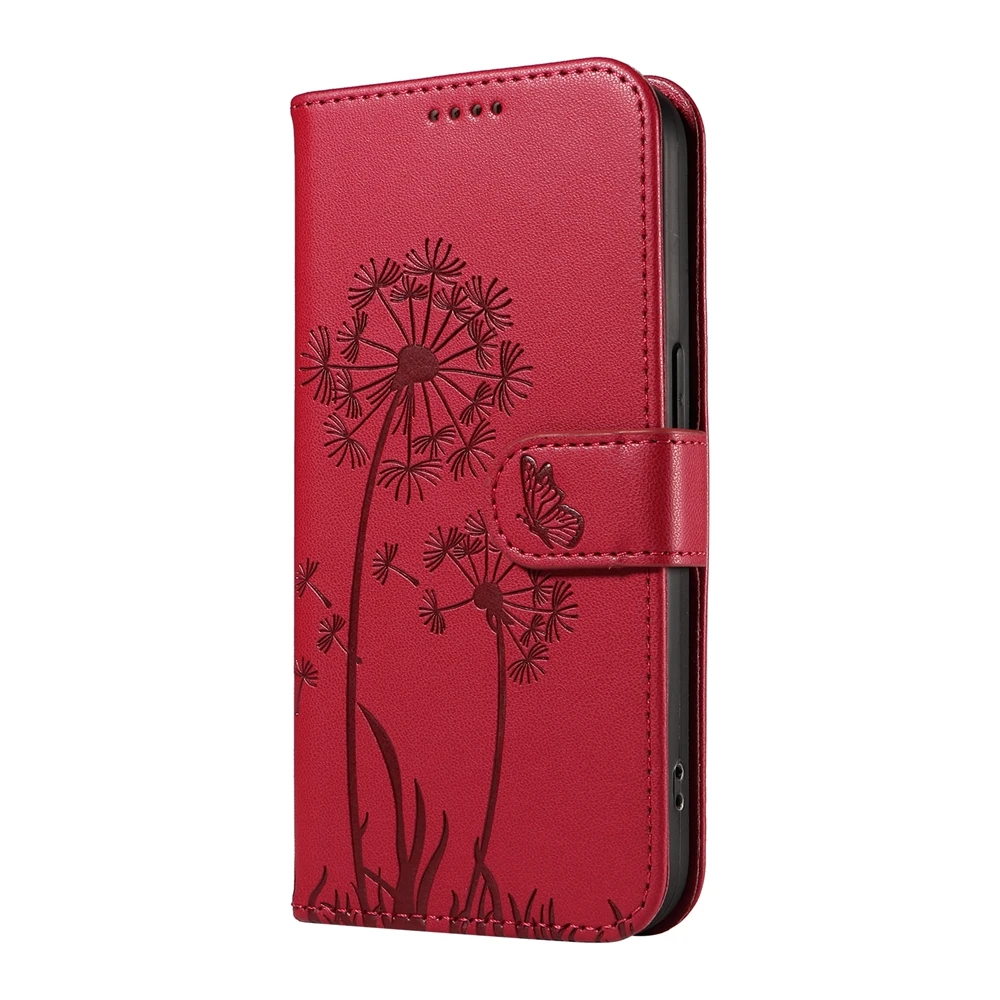 Magnetic Luxury Leather Phone Case with Cat Dandelion Design