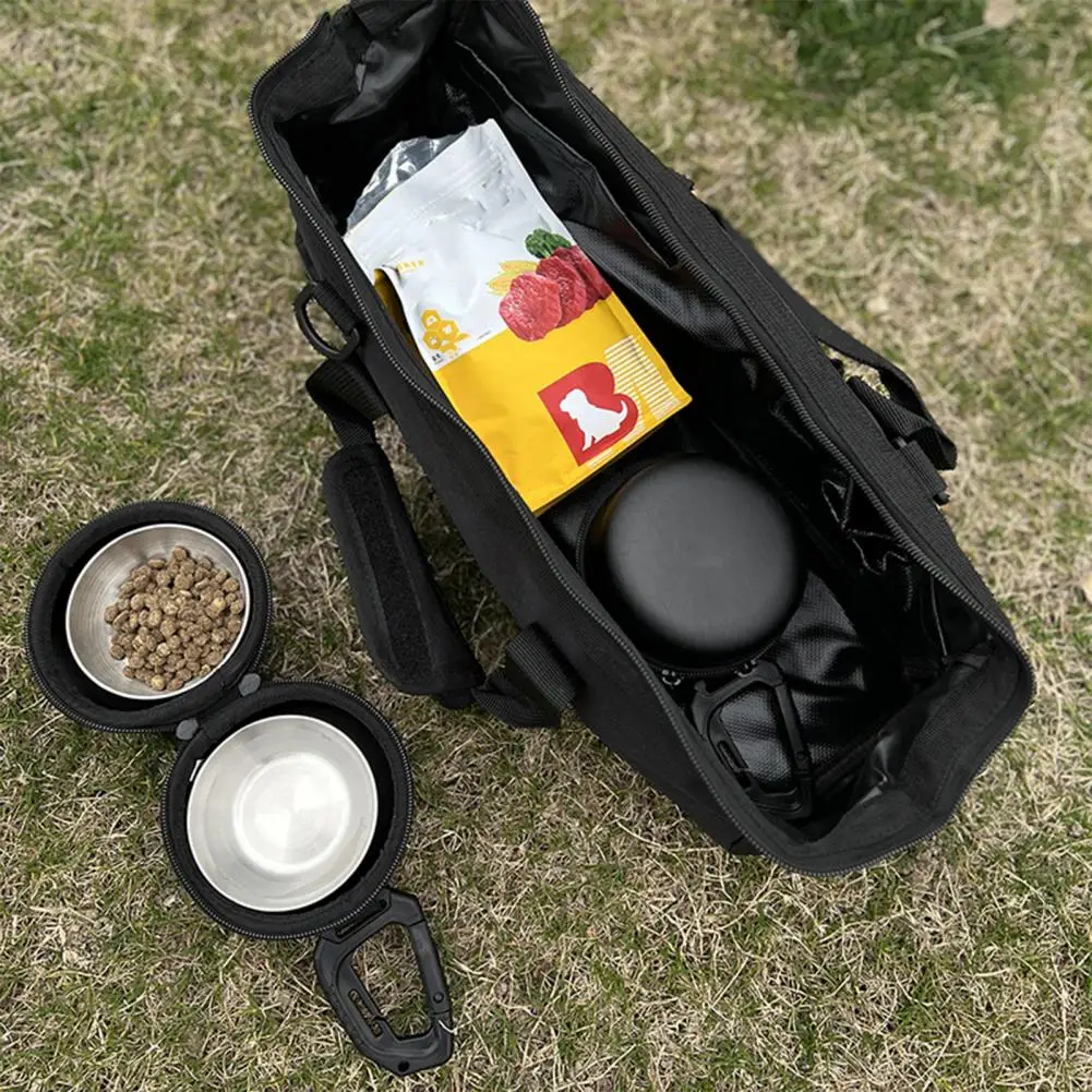 Double Bowl Pet Feeder with Eva Bag Stainless Steel Double Dog Bowls with Hanging Storage Bag for Camping for Outdoors Pet