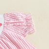 Listenwind Baby Girl Easter Romper Short Puff Sleeve Stripes Print Smocked Bodysuit Sisters Matching Romper Dress Outfit 5