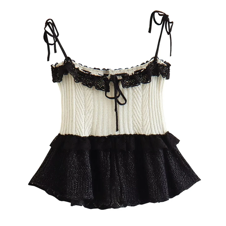 

Maxdutti Summer Suspender Female T-shirt Camisole Top Fashion Girl Sexy Knitted Contrast Color