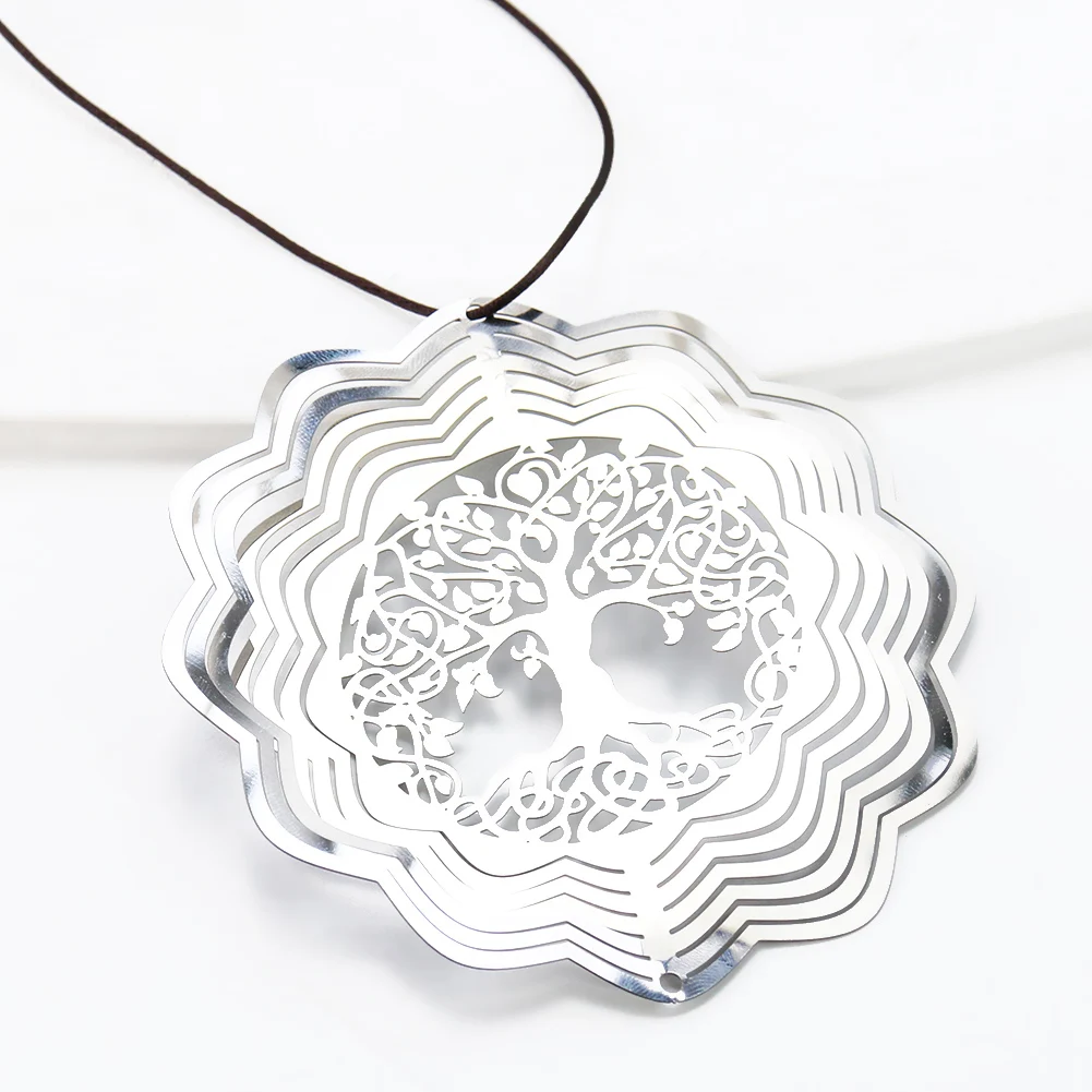 Tree of Life 3D Rotating Wind Spinner Pendant Metal Wind Chimes Garden Hanging Decoration Flowing-Light Effect Design Aesthetic