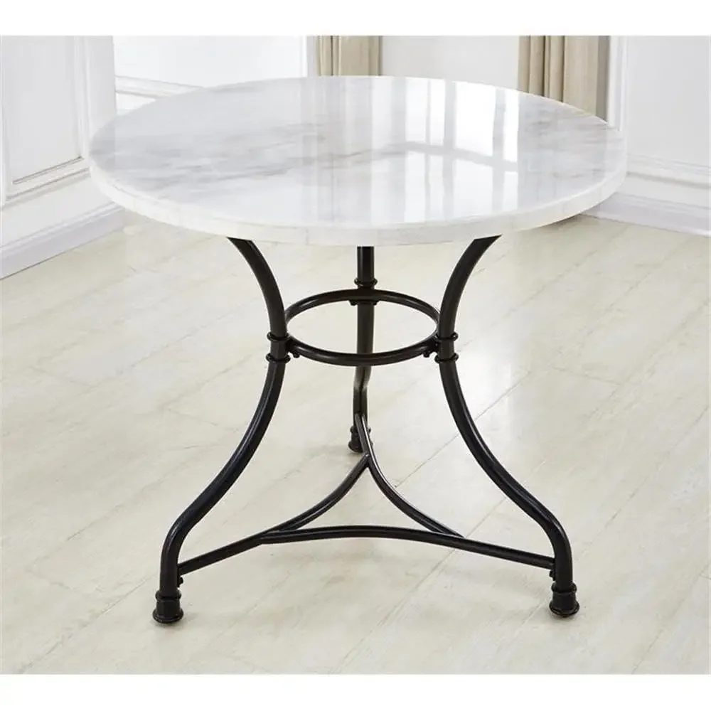 Furniture Marble Bistro Table Height Adjustable Round Top Black Iron Base Dining Room Kitchen Small Space Home Decor 3