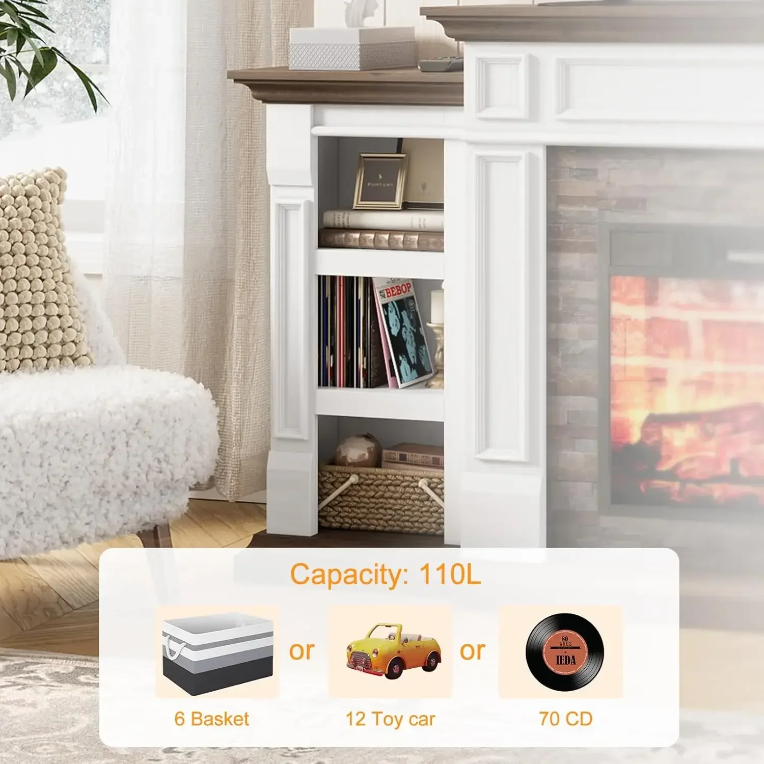 70" Electric Fireplace with Mantel, Fireplace TV Stand , Farmhouse Entertainment Center , Realistic Stacked Stone Surround 3