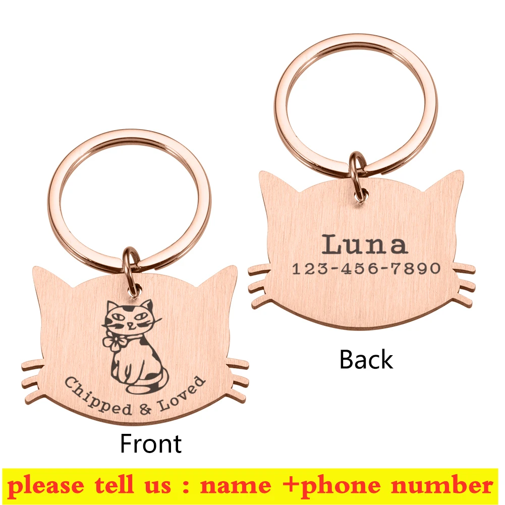 Personalized Plate Pet Tag Cat Dogs Collar Accessories Medal Free Engraving Kitten Puppy Name Engraved Lettering Cat face Badge 