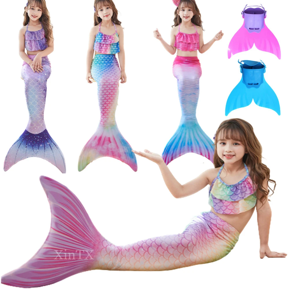 New Kids The Little Mermaid Tails Children Memaid Swimsuit Girls Bikini  Bathing Suit Can add Monofin For Pool Halloween Costume| | - AliExpress