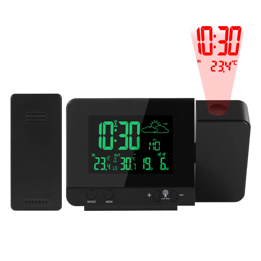 

LCD Creative Projector Weather Temperature Desk Time Date Display Projection USB Charger Home Clock Timer Digital Alarm Clock