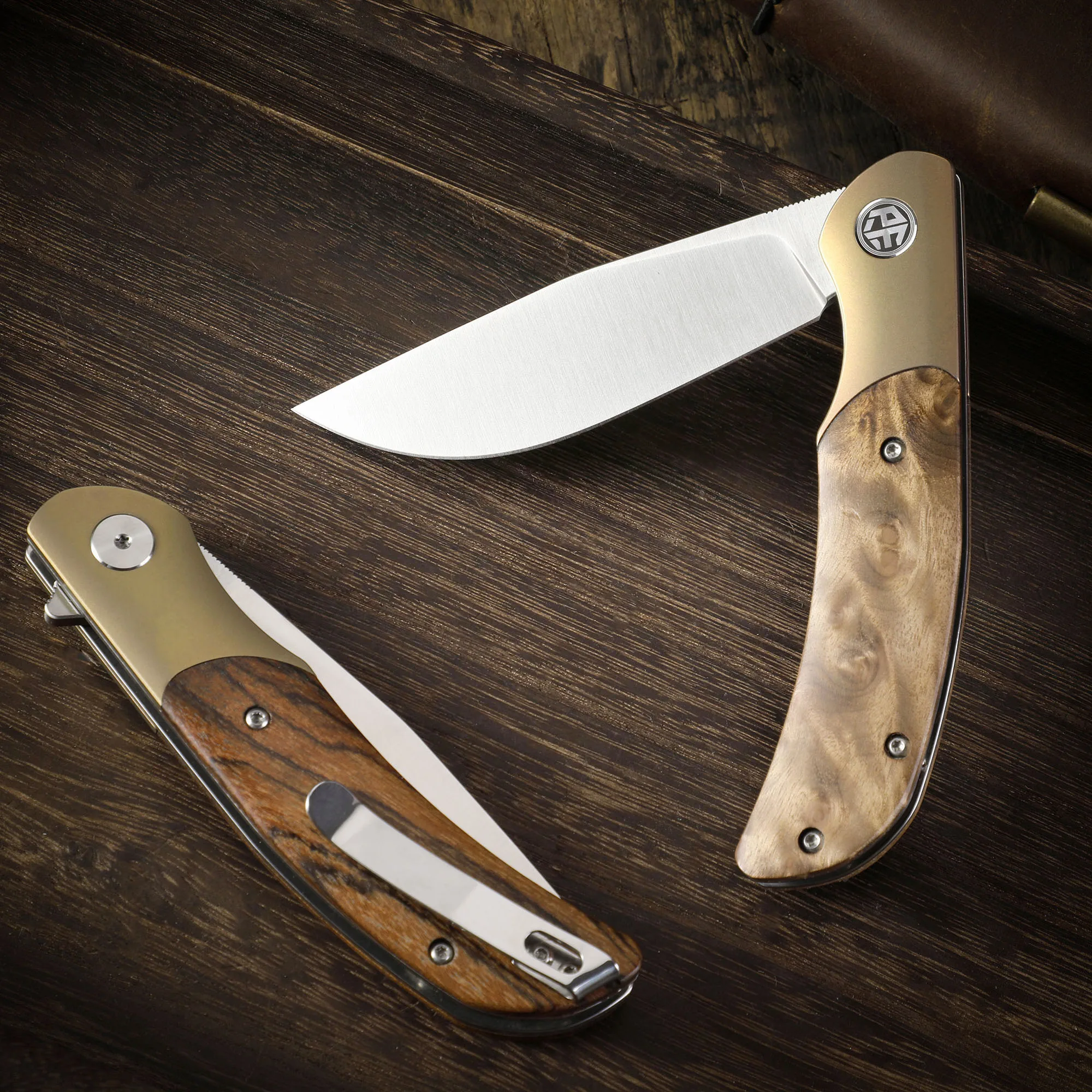 Petrified Fish PFP09 Folding Knife with Wooden Titanium Handle K110 Steel Bearing Knives Tactical Knife for Hunter EDC Hand Tool