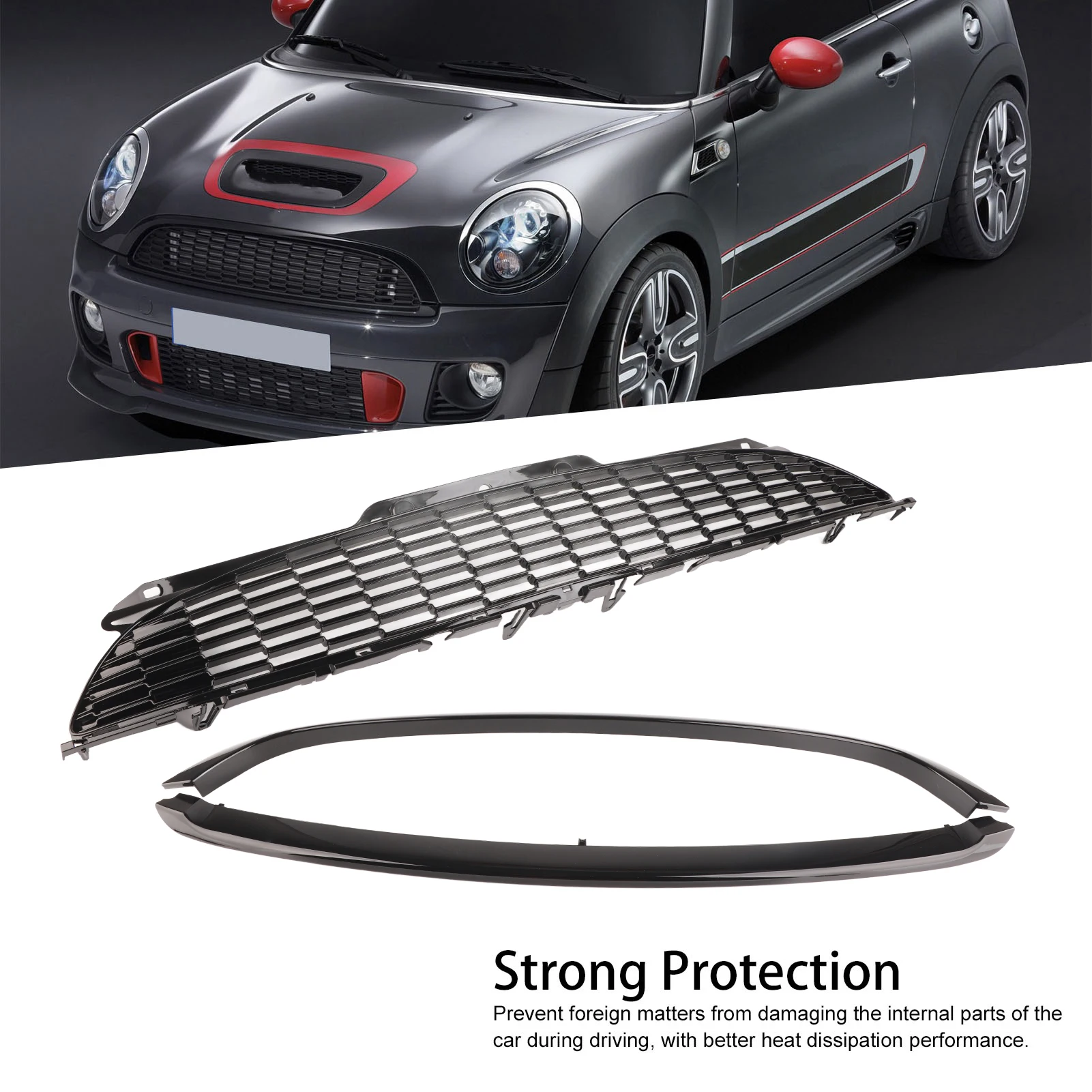 글로스 블랙 프론트 후드 몰딩 그릴 서라운드 커버 트림 키트 R55 R56 R57 R58 R59 표준 센터 범퍼 그릴용