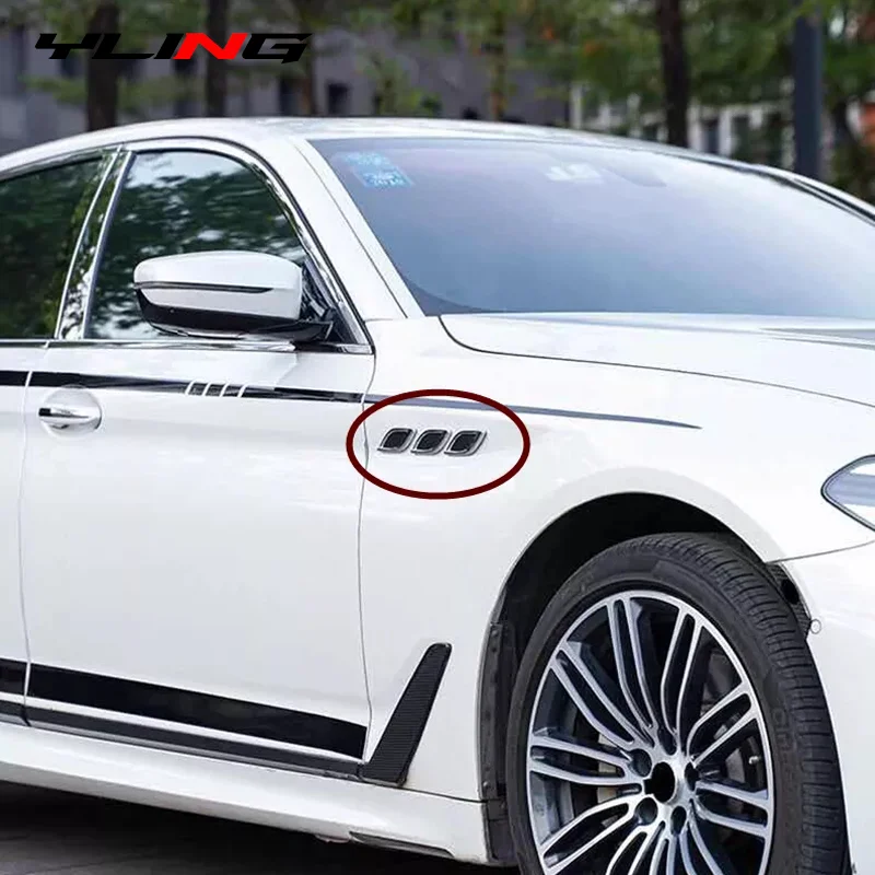 6Pcs Chrome Carbon 3D Car Side Fender Air Vent Hood Scoop Outlet Cover Decorative Modification BMW Audi Honda VW hood scoop car body trim accessories